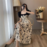 Pure Style Design Sense Thin Splicing Broken Floral Dress Women's Summer 2025 New Square Collar Bubble Bubble Sleeve A Word Dress