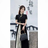 Summer Fashion Crumlore Retro Chinese Style Improved Cheongsam Buckle Dress Femininity Dress Dress Dress Long