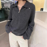 Kaning Lazy Half Zippered Knitted Women 2026 Autumn Winter New Polo Collar Jumper Sweater