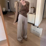 KANING Waffle Knitted Wide-Legged Trousers Women's New High-Rise Thin Tight Trousers In Autumn And Winter 2026