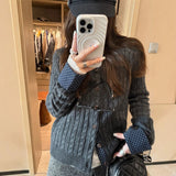 LEKA Korean Design Sense Spliced Jasmine Knitting Cardigan 2026 Autumn And Winter New Thin Coat Sweater Coat Woman