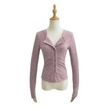 Spice Girls Autumn New Thick Long-Sleeved Knitted Cardigan V-Neck Folding Short Coat With Fashion