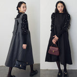 Real Shooting New Bubble Sleeve Nail Bead Lantern Sleeve Sweater + Two Bow Female Hairs Vest Dress Suit
