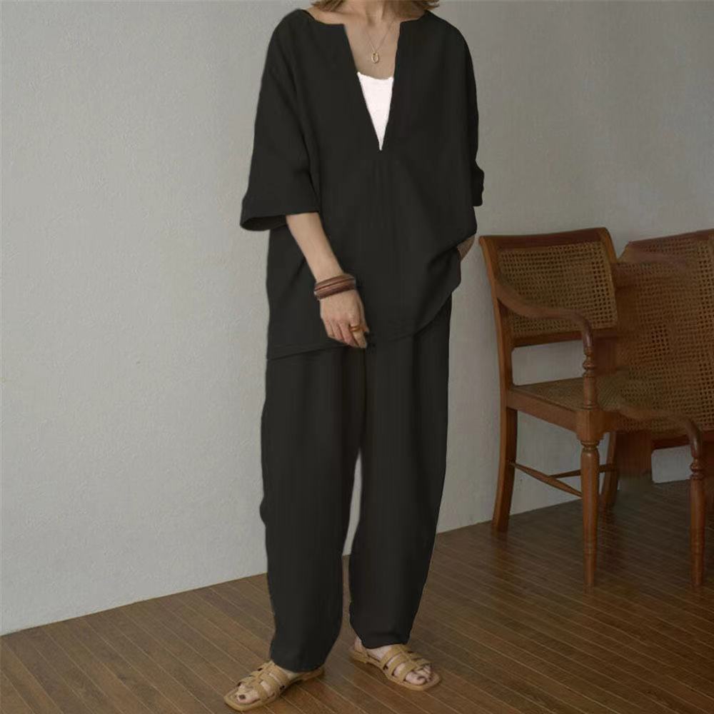 2 Color Dark Suit Trousers Plain Loose Top Lady Trousers Fashion Jersey Fashion Set