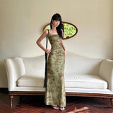 New Chinese Green Mesh Yarn Sling Dress Female Summer Design Temperament Pocketed Fishtail Dress