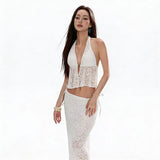 Sexy Babes Hanging Neck Sling Vest Women Summer New Slimming Lace Splicing Splicing Tops