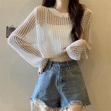 KANING Thin Hollow Knitted Jersey Girl 2026 Autumn And Summer New Loose Wearing Gas Short Outer Hoodie Jersey Woman