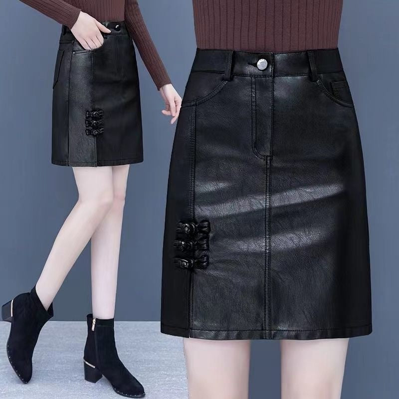 2025 Autumn And Winter New High-Waist Leather Skirt Half Dress Women's A Skirt Retro PU Leather Skirt Curry Color Bag Hip Small Leather Skirt