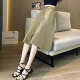 Ice Silk Wide Leg Pants High Waist Hanging Skirts Summer Thin Ladies Pants New Folded Seven-Point Pants