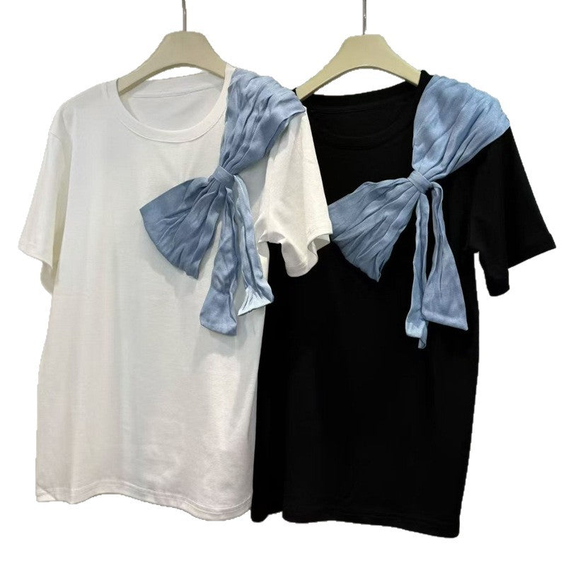 European Goods Bow Round Neck Short-Sleeved T-Shirt 2026 Spring And Summer New Loose Thin Korean Version Hit Bottom