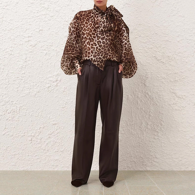 Personalized Street Leopard Trinkage With Big Butterfly Exaggerated Lantern Long-Sleeved Irregular Jacket Shirt Early Autumn Trend New