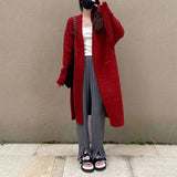 Lazy Wind Long Sweater Coat Women's Autumn And Winter New Korean Version Of Loose Pocket Knitted Open Shirt Outside