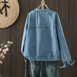 Real Shooting Large-Size Thin Age-Lose Loose-Collared Cowboy Coat Woman