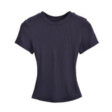 Flat-Up Base T-Shirt Thread Round-Neck Short-Sleeved Bottom Shirt Showing Skinny Short-Sized Hottie