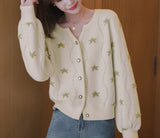 KANING Pentave Star Embroidery V-Neck Knitted Cardigan Women 2026 Autumn New Fashion Gentle Sweater Jacket Tide