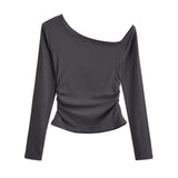 Autumn New Blogger Pure Lusty Slant Shoulder Plus Velvet Long Sleeve Bottom Shirt