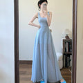 Fang Collar Blue Gentle Wind Sling Dress Women Summer Seaside Holiday Temperament Thin Small Long Skirt