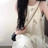 Little Fresh Sen Embroidered Hanging Neck Dress Women Summer Small Man Temperament Seaside Vacation Sleeveless Broken Flower Dress
