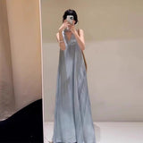 French Holiday Wind Faints With Open Shoulder V-Necked Dress Senior Sense Girl Summer This Year Popular Loose Long Dress