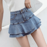 Real Shooting 2025 Summer New Version Of The Denim Lotus Side Half-Body Skirt Fishtail Skirt High Waist Thin And Sweet