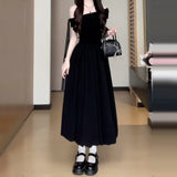 French Word Shoulder-To-Shoulder Black Dress Women's New Summer Hepburn Style Beautiful Pony Buds Short Skirt