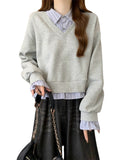 Shirt Splicing Fake Two Women's Spring And Autumn Large-Size Micro-Fat Mm Thin Short College Style Polo Collar Top