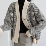 2026 New Chic Korean Retro Knitted Cardigan Women's Striped Lazy Wind Loose Coat Wears A Sweater