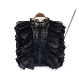 European Court Style Lace Shirt Women's Summer Sleeveless Hooks Hollow Lotus Leaves Side Super Fairy Gold Sweet Blouse