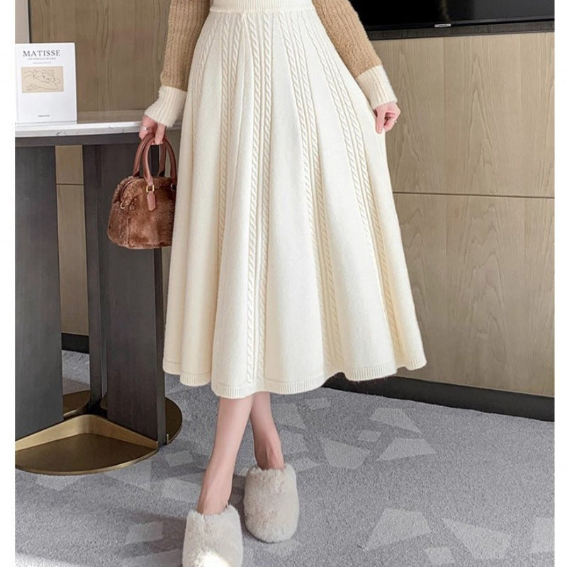 KANING Knitted Wool Skirt Half-Dress 2026 Autumn And Winter New Long Thicker Folding Skirt
