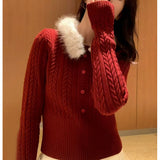 Kaning Fur Collar Blouse T-Shirt Knitted Sweater 2026 Autumn And Winter New Lazy Wind To Close The Waist With Knitted Shirt