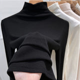 Threaded De-Velvet Half-High Collar Bottomed Bottomed Women's New Spring And Autumn Winter Fashion Long-Sleeved T-Shirt Repair Velvet Inside The Top