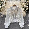 2025 Heavy Industry Fashion Rivet Pearl Decorative Shirt Design Sense Fashion Shirt Women