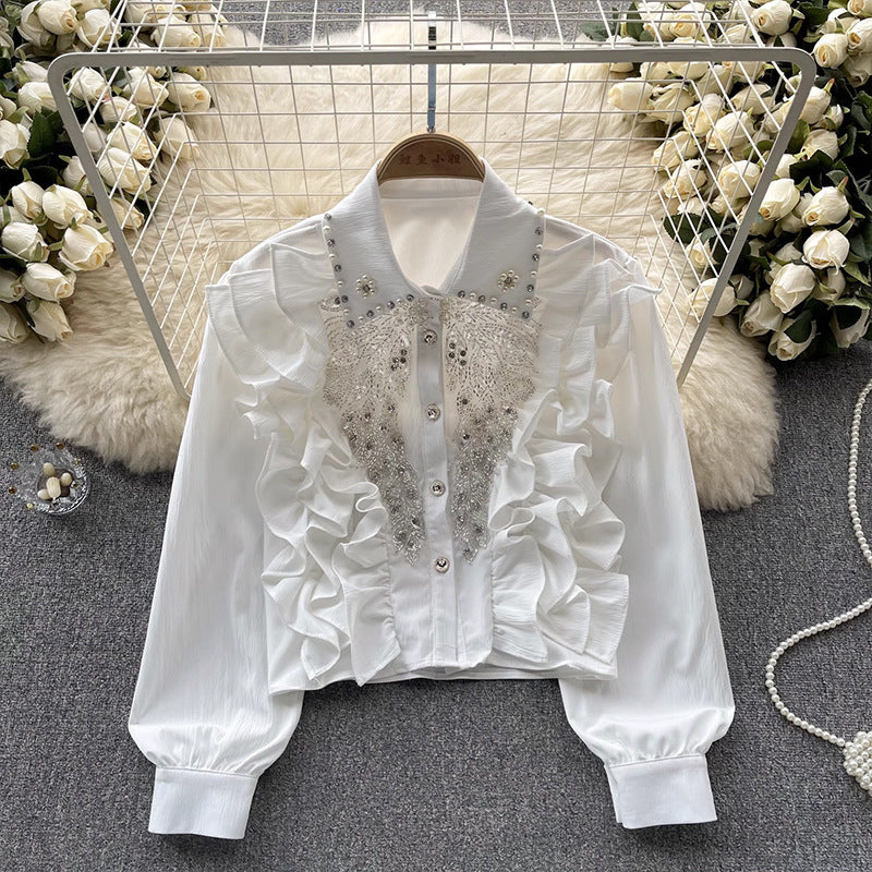2025 Heavy Industry Fashion Rivet Pearl Decorative Shirt Design Sense Fashion Shirt Women
