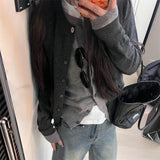 KN Fake Two Knitted Shirt Sweater Women 2026 New Autumn And Winter Round Collar Slimming Thin Women's Top