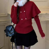 KANING New Year Red Sweater Furry Collared Woman Winter Cloak Shawl Long-Sleeved Bottom Knitted Two Sets Of Women