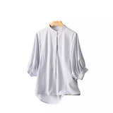 2026 Summer New Five-Sleeve Casual Temperament Striped Shirt Women Short Sleeve Loose Thin Round Collar Shirt