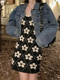 Vintage Flower Sling Knitted Dress Summer Women's New Design Small Skirt Waist A Skirt
