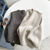 KANING Korean Round-Neck Solid Color Knitted Vest Women Stacked In Autumn And Winter New Single Buckle Loose Outer Sweater
