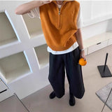 KANING Simple Half-Zip Half-Neck Knitted Vest 2026 Autumn New Folding Shoulder Sweater Vest
