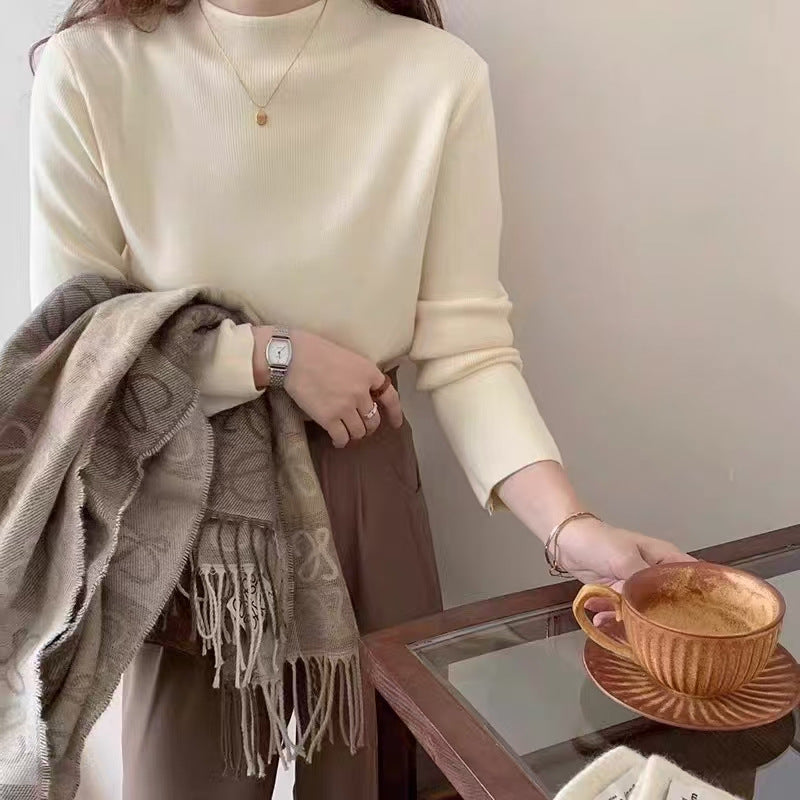 KANING Solid-Colored Semi-High Collar Knitted Shirt 2026 Autumn And Winter New Loose Basic Jacket Sweater Bottom