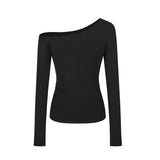 Pure Hot Girl Slimming Thin Shoulder Long-Sleeved T-Shirt Women's Early Autumn Design Feeling Hit-Shirt Student Top