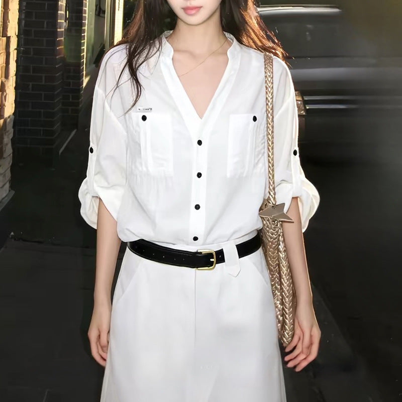 White Design Shirt Women's Summer New Casual Shirt Coat Loose Thin Top