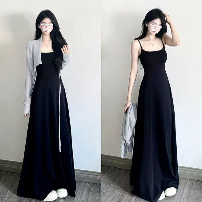 2025 New French Black Sling Dress Women Summer Small Seaside Temperament Slim Dress