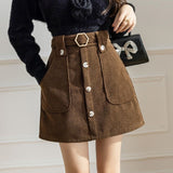 Vintage Wick Velvet Skirt Women's Spring Dress 2025 Korean Version Of The New Thin High-Waist A-B-Bum Skirt Short Skirt