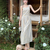 French Striped Slings With A New Female Summer New Elegant Temperament Slimming A-Word Dress