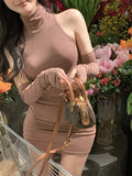 Pure Style With Cuff Cover Dress Female High-Collar Hottie Fashion Shoulderless Sleeveless A-Word Ass Hip Skirt Skirt