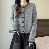 Kanzing Love Button Knitted Cardigan Women 2026 Early Autumn New Lazy Soft Glutinous Sweater Coat Women