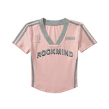 Hottie Summer V-Neck Scrabble Short-Sleeved Sports Letter Print Tight Short T-Shirt