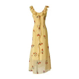 Holiday-Style Print Hanging With Lining V-Neck Dress Women's Summer High-End Feeling Ribbon Niche A-Shaped Dress