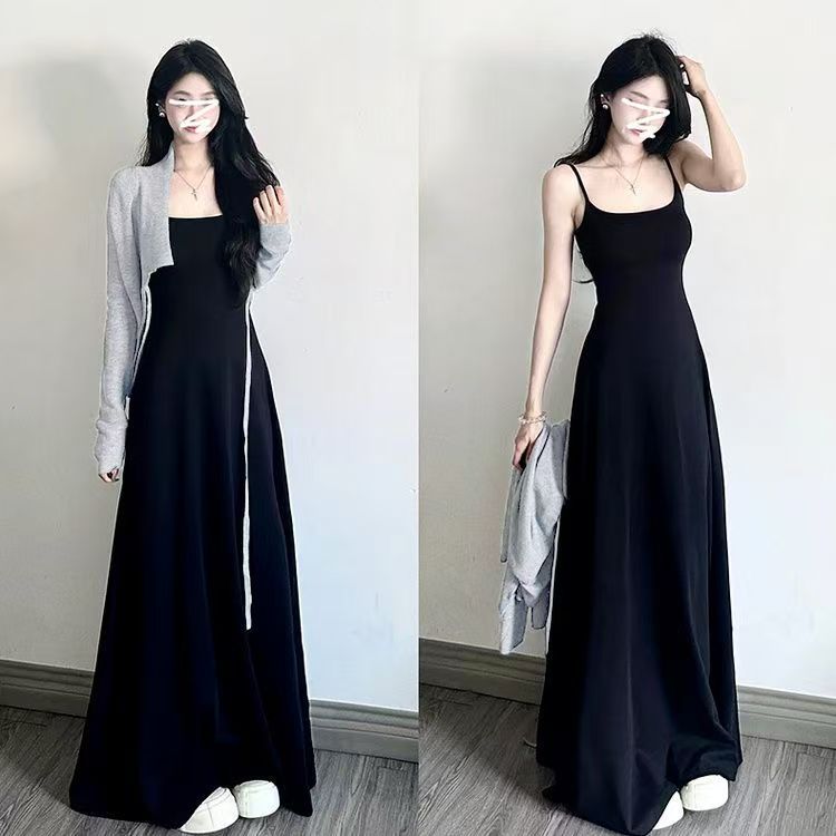 2025 New French Black Sling Dress Women Summer Small Seaside Temperament Slim Dress